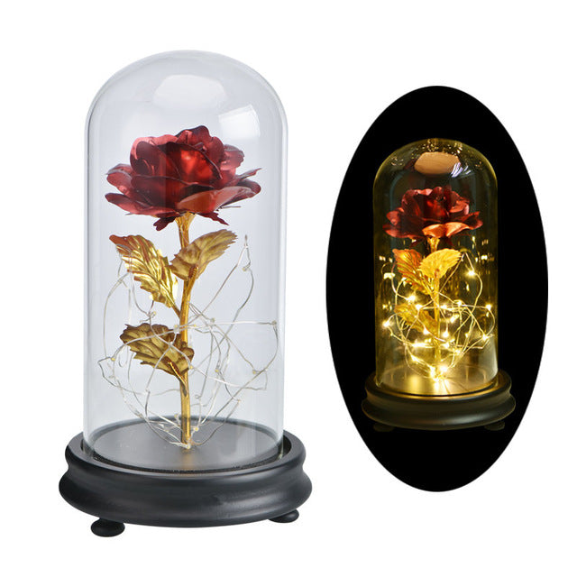 Original LED Gold Rose Flower in Glass