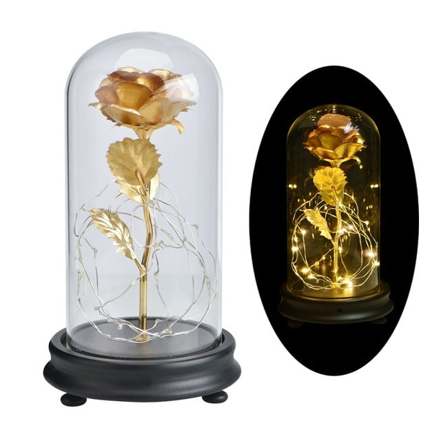 Original LED Gold Rose Flower in Glass