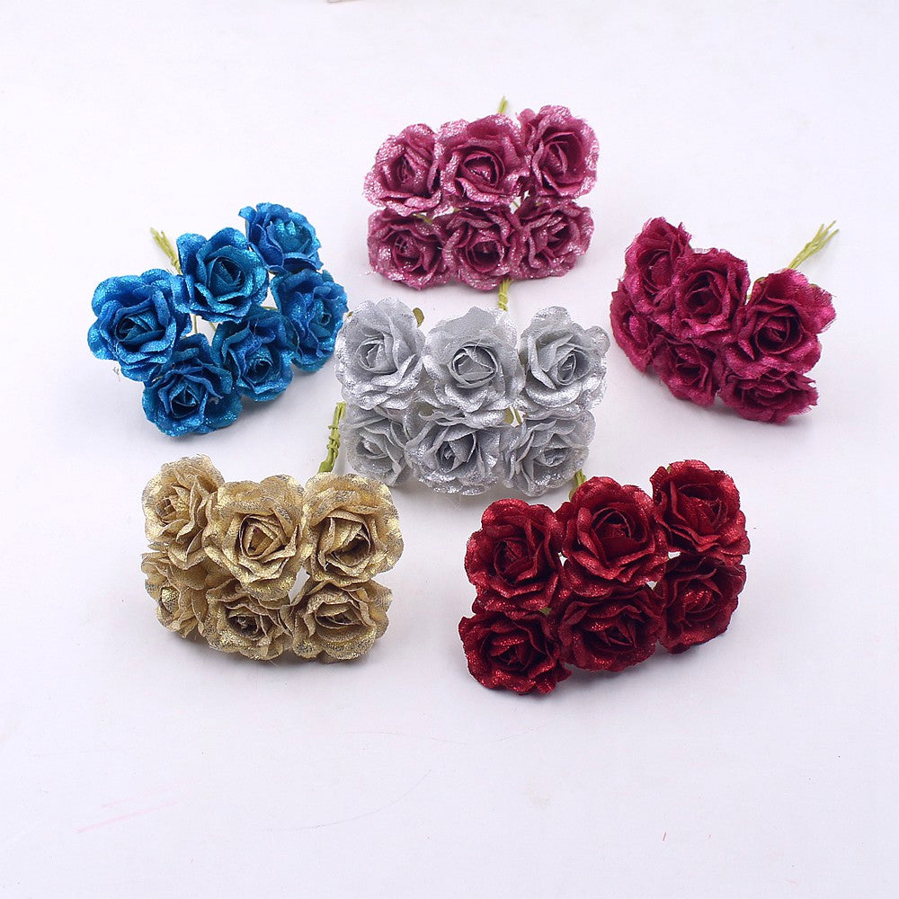 6Pcs Bright Powder Gold Rose Artificial Flowers