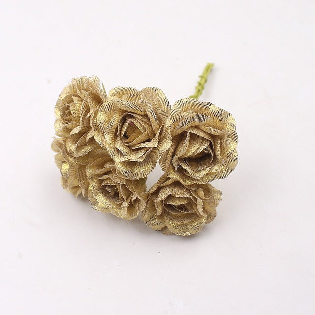 6Pcs Bright Powder Gold Rose Artificial Flowers
