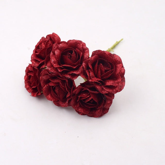 6Pcs Bright Powder Gold Rose Artificial Flowers