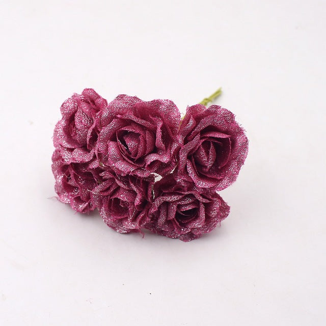 6Pcs Bright Powder Gold Rose Artificial Flowers